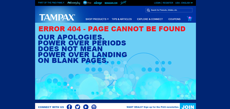 tampax 404 error