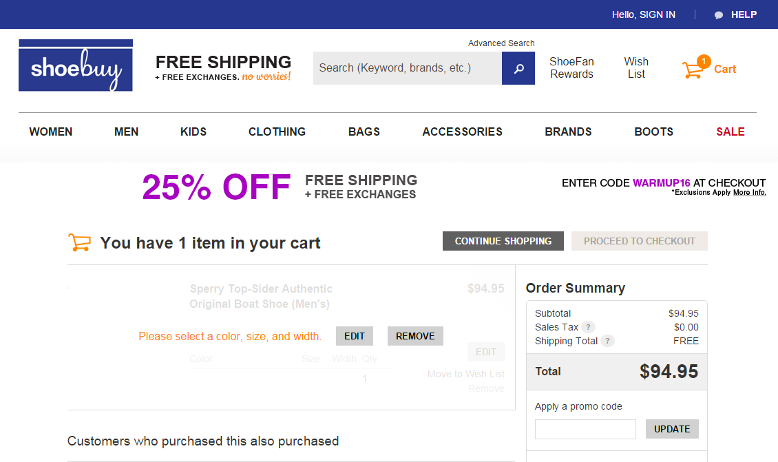 Cart Shoebuy FREE Shipping Exchanges